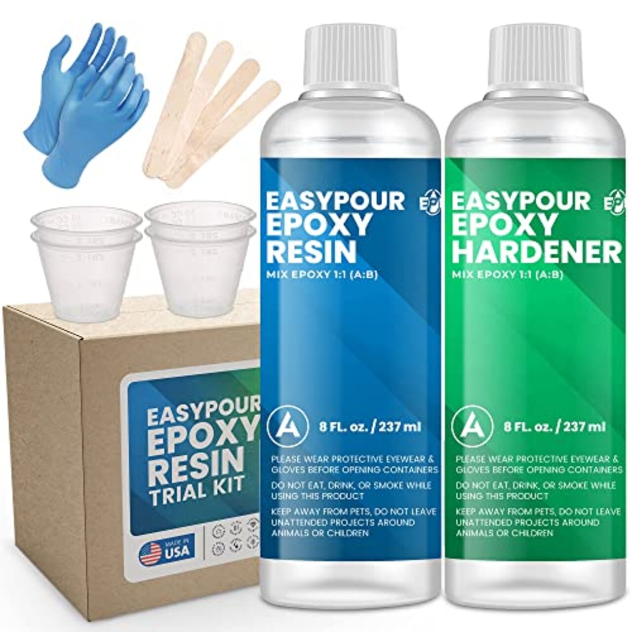 Epoxy Resin and Hardener Kit for Jewelry DIY Art Crafts, Tumbler, Craft Casting Resin - Crystal Clear Resin Kit with 8 OZ Resin, 8 OZ Hardener, 4 Mixing Sticks, Epoxy Spreader, Instruction